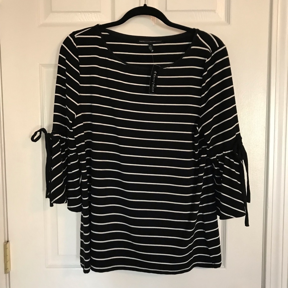 NWT WHBM Striped 3/4 Top with Bell Sleeves